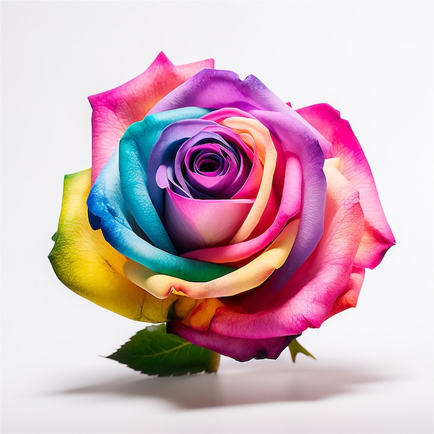 rainbow Rose on White Background Floral Flatlays AI Generated