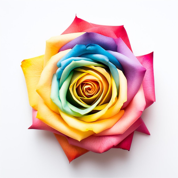 rainbow Rose on White Background Floral Flatlays AI Generated