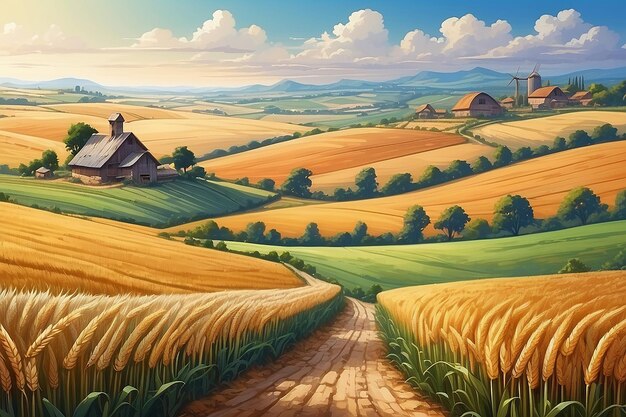 Rainbow Rural landscape with wheat agriculture