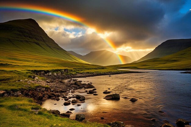 Rainbow Over Scenic Hills Natural colorful dreamy beautiful landscape rainbow