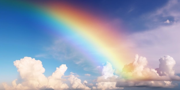 A rainbow in the sky over a beach