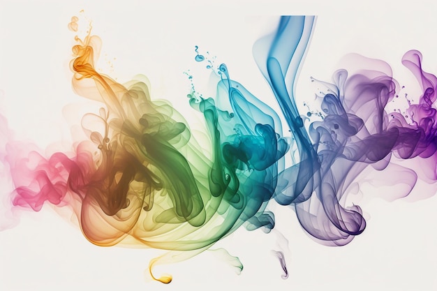 A rainbow smoke is shown against a white background.