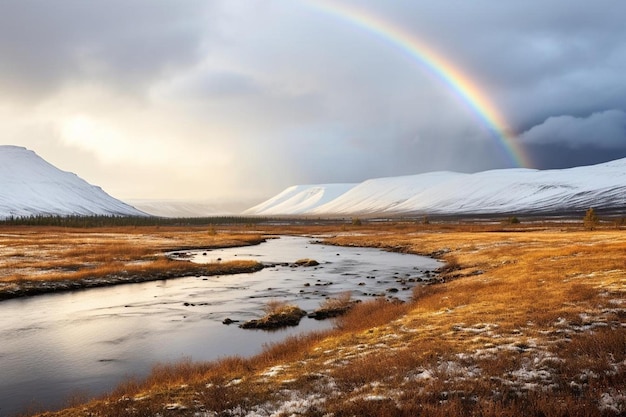 Rainbow Over Snowy Tundra Natural colorful dreamy beautiful landscape rainbow