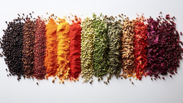 A Rainbow of Spices Arranged in Rows