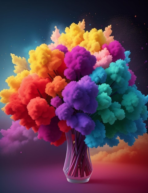 Rainbow tree with colorful clouds on dark background Vector illustration AI Generated