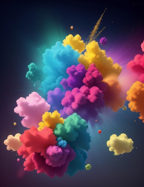 Rainbow tree with colorful clouds on dark background Vector illustration AI Generated