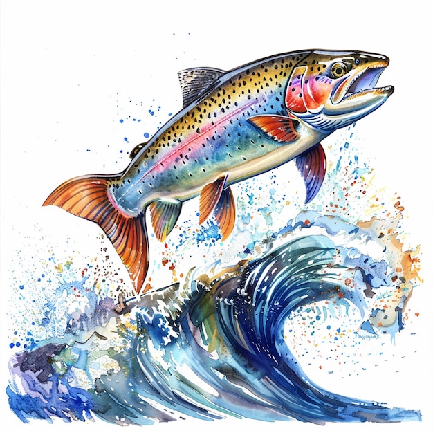 Rainbow Trout fish isolated pencil drawing on white paper artwork