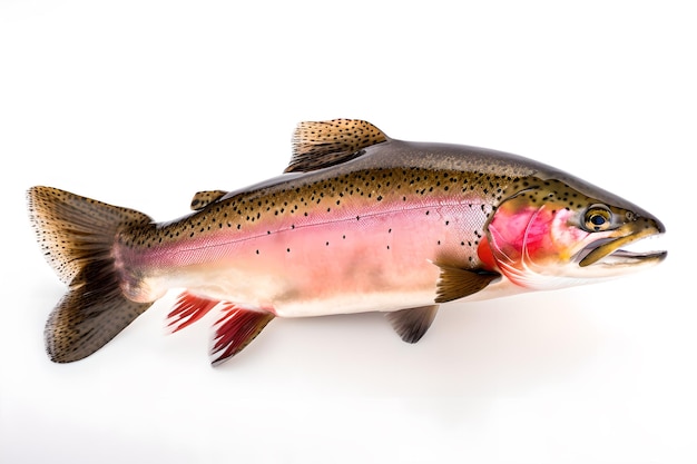 A rainbow trout is shown on a white background.