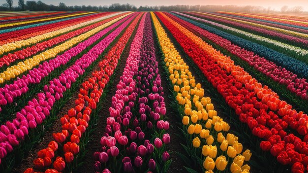 Photo rainbow tulip field