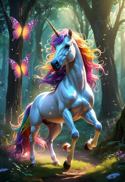 Rainbow Unicorn in Enchanting Forest