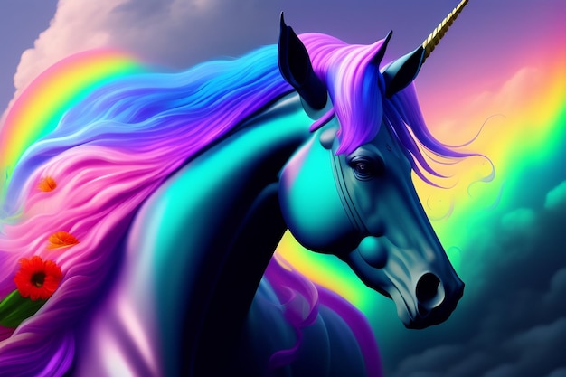 A rainbow unicorn with a rainbow mane