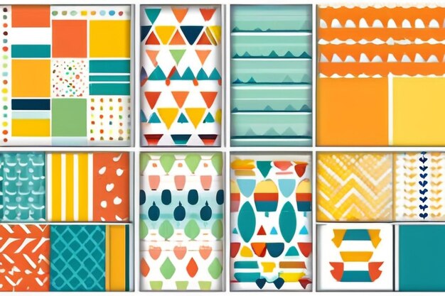 Rainbow vector geometric seamless patterns collection Set of bright colorful backgrounds