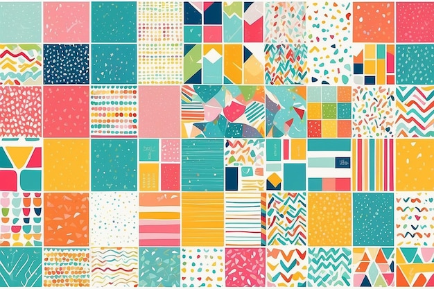 Rainbow vector geometric seamless patterns collection Set of bright colorful backgrounds