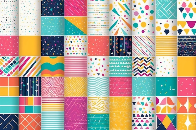 Rainbow vector geometric seamless patterns collection Set of bright colorful backgrounds