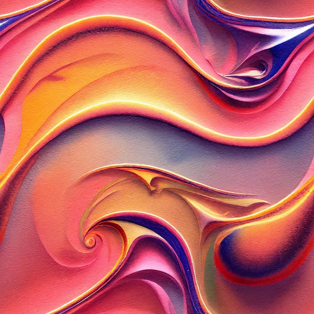 Rainbow volumetric seamless pattern in 3D style. Splash swirling multicolour repeat pattern