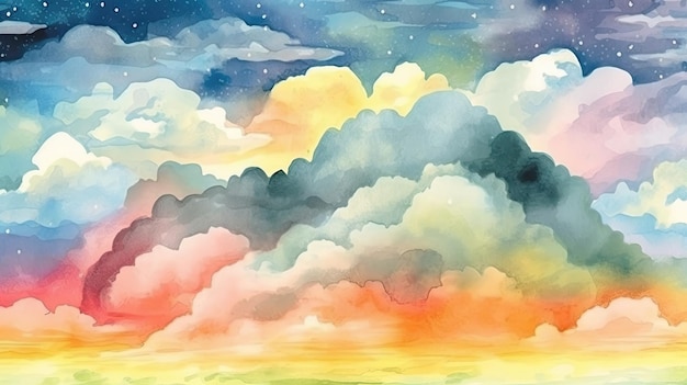 Rainbow over Watercolor Clouds