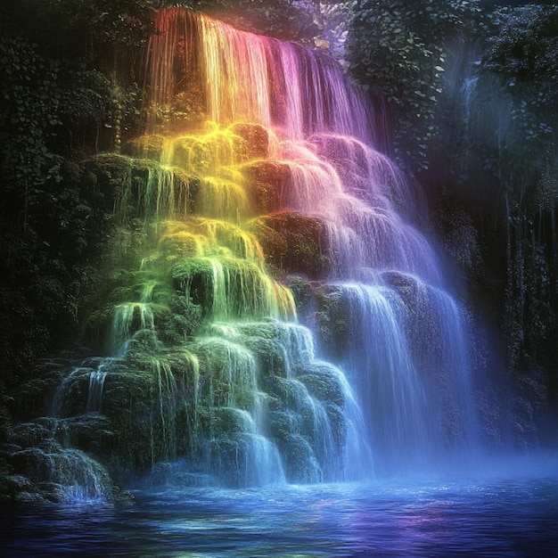 Photo rainbow waterfalls with gentle soothing cascades