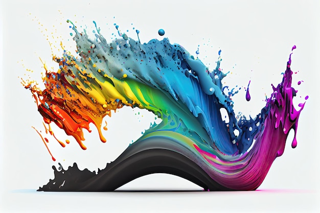 Rainbow wave Colorful paint splash Isolated design element on white background Generative AIxA