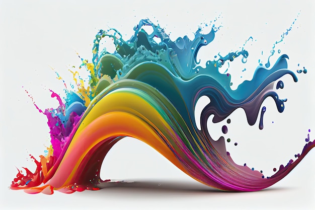 Rainbow wave Colorful paint splash Isolated design element on white background Generative AIxA