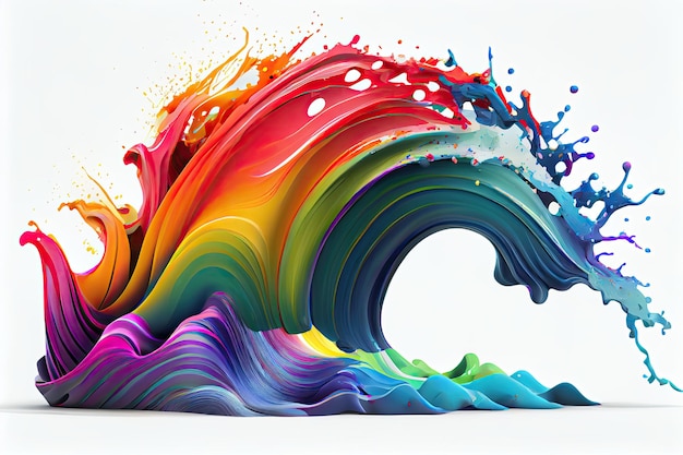 Rainbow wave Colorful paint splash Isolated design element on white background Generative AIxA