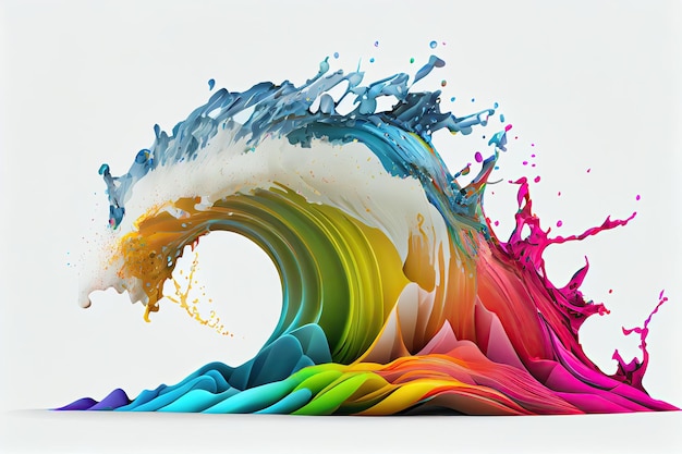 Rainbow wave Colorful paint splash Isolated design element on white background Generative AIxA