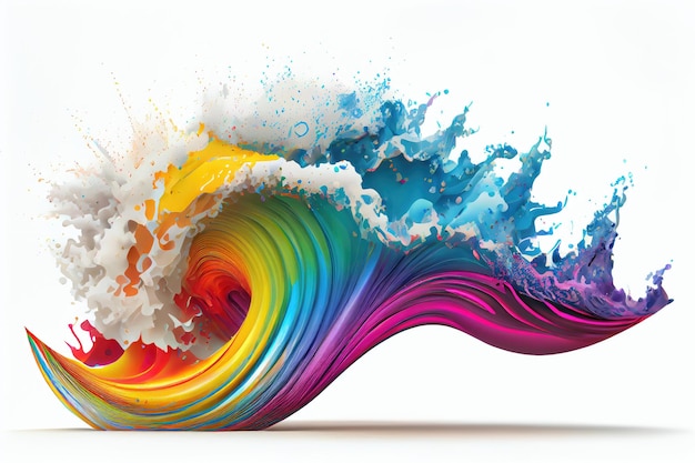 Rainbow wave Colorful paint splash Isolated design element on white background Generative AIxA