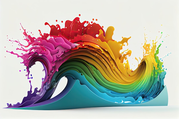 Rainbow wave Colorful paint splash Isolated design element on white background Generative AIxA