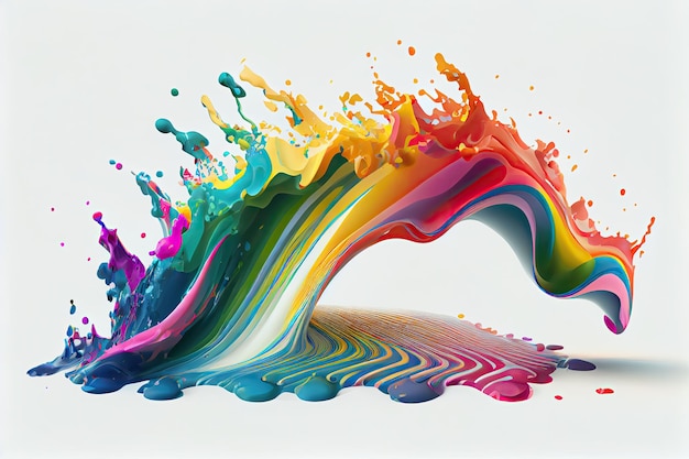 Rainbow wave Colorful paint splash Isolated design element on white background Generative AIxA