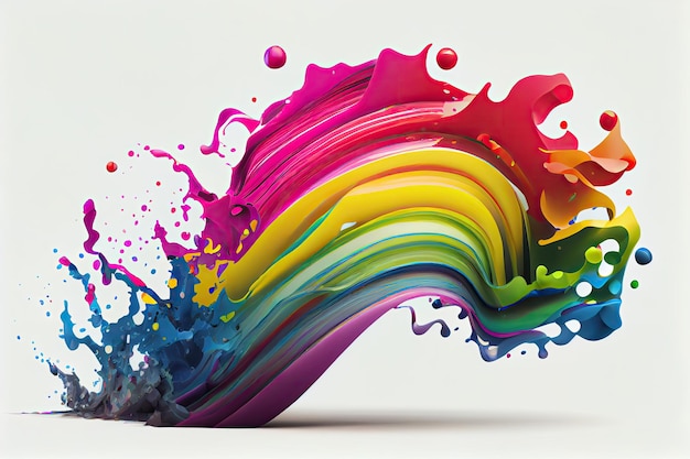 Rainbow wave Colorful paint splash Isolated design element on white background Generative AIxA