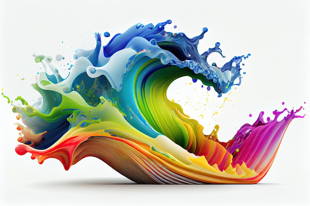 Rainbow wave Colorful paint splash Isolated design element on white background Generative AIxA