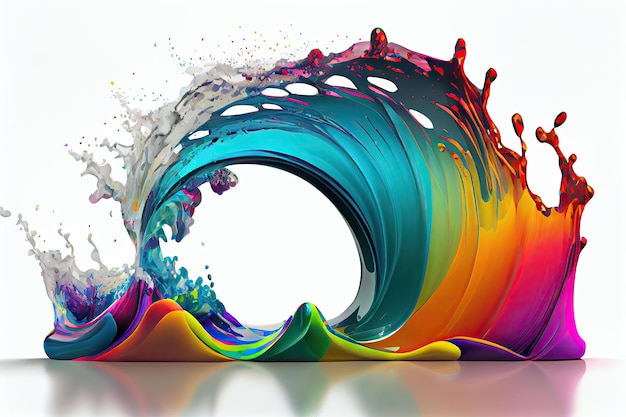 Rainbow wave Colorful paint splash Isolated design element on white background Generative AIxA