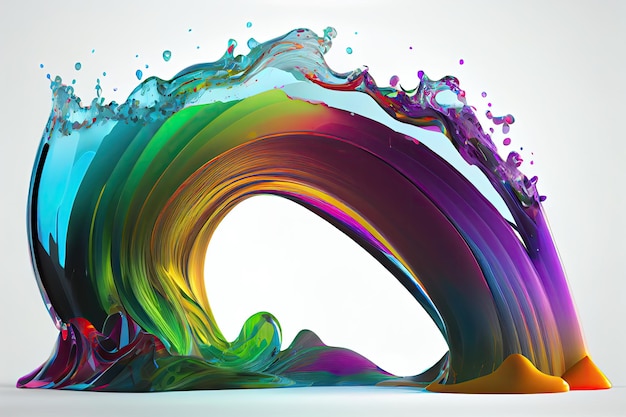 Rainbow wave Colorful paint splash Isolated design element on white background Generative AIxA