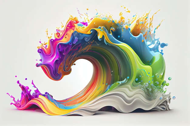 Rainbow wave Colorful paint splash Isolated design element on white background Generative AIxA