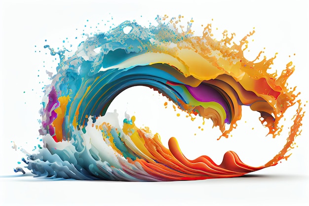 Rainbow wave Colorful paint splash Isolated design element on white background Generative AIxA