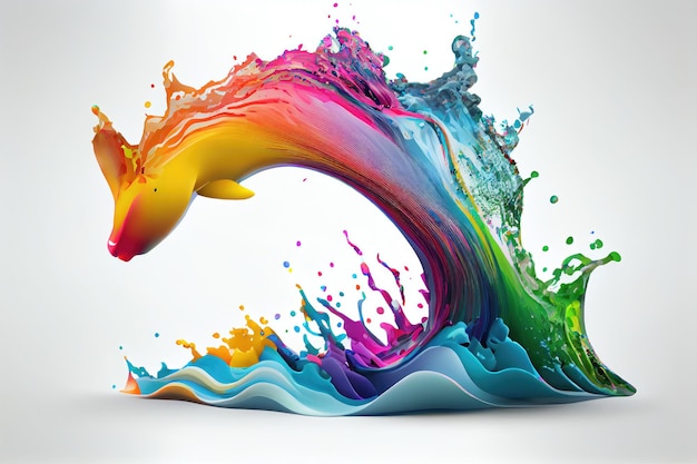 Rainbow wave Colorful paint splash Isolated design element on white background Generative AIxA