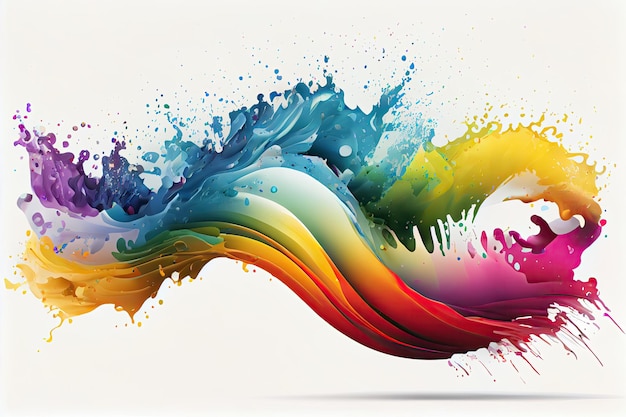 Rainbow wave Colorful paint splash Isolated design element on white background Generative AIxA