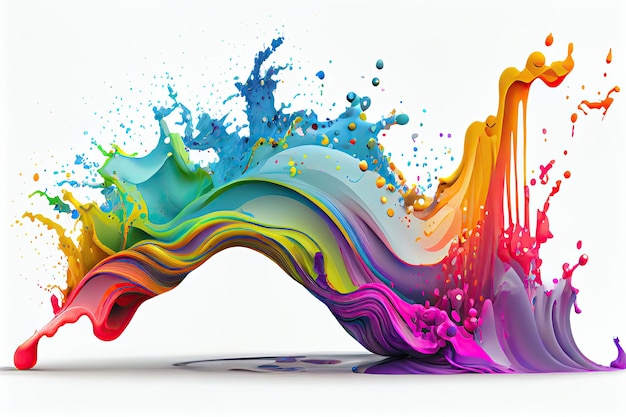 Rainbow wave Colorful paint splash Isolated design element on white background Generative AIxA