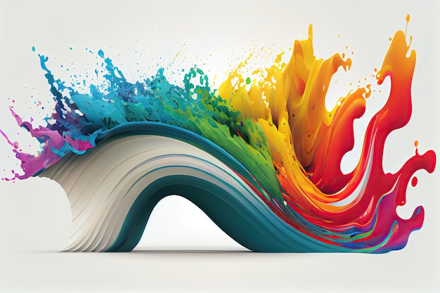 Rainbow wave Colorful paint splash Isolated design element on white background Generative AIxA