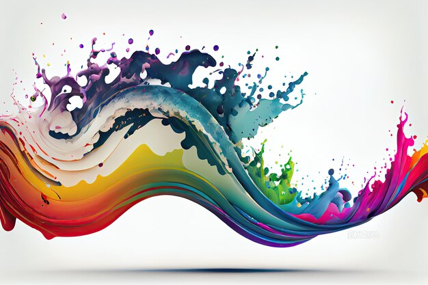 Rainbow wave Colorful paint splash Isolated design element on white background Generative AIxA