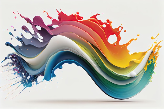 Rainbow wave Colorful paint splash Isolated design element on white background Generative AIxA