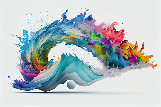 Rainbow wave Colorful paint splash Isolated design element on white background Generative AIxA