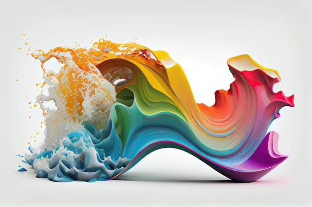 Rainbow wave Colorful paint splash Isolated design element on white background Generative AIxA