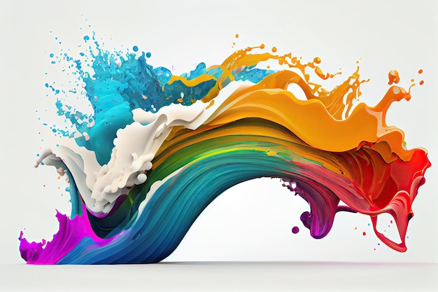 Rainbow wave Colorful paint splash Isolated design element on white background Generative AIxA