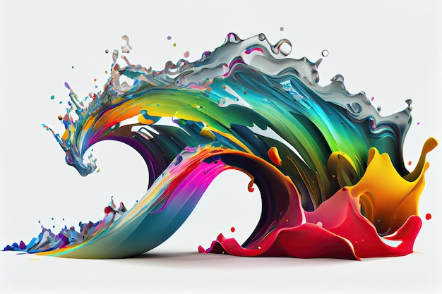 Rainbow wave Colorful paint splash Isolated design element on white background Generative AIxA