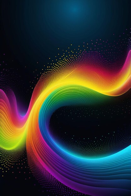 A rainbow waves and dots on a dark abstract background vertical composition