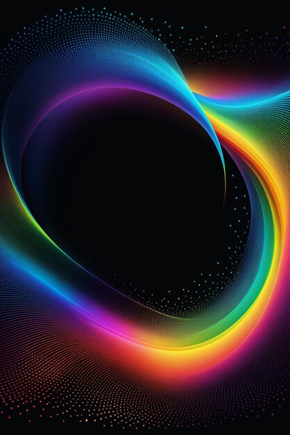 A rainbow waves and dots on a dark abstract background vertical composition