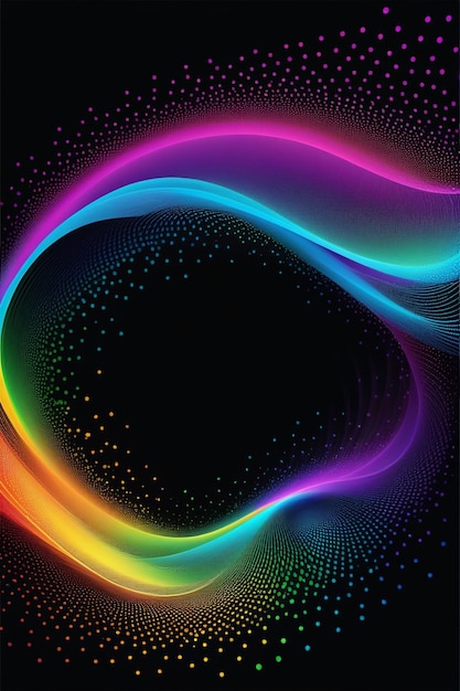 Photo a rainbow waves and dots on a dark abstract background vertical composition