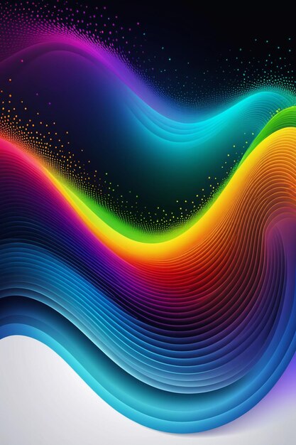 A rainbow waves and dots on a dark abstract background vertical composition