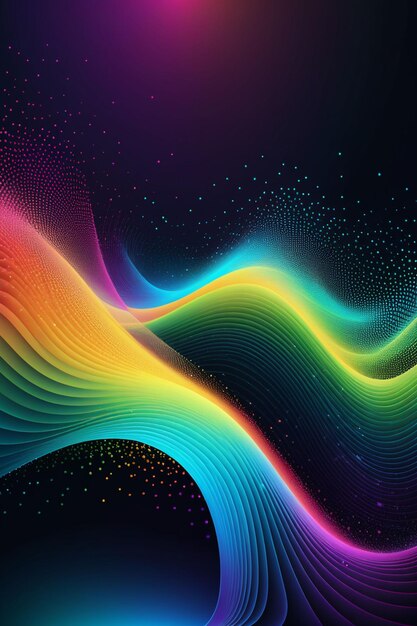 A rainbow waves and dots on a dark abstract background vertical composition