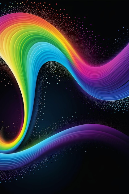 A rainbow waves and dots on a dark abstract background vertical composition